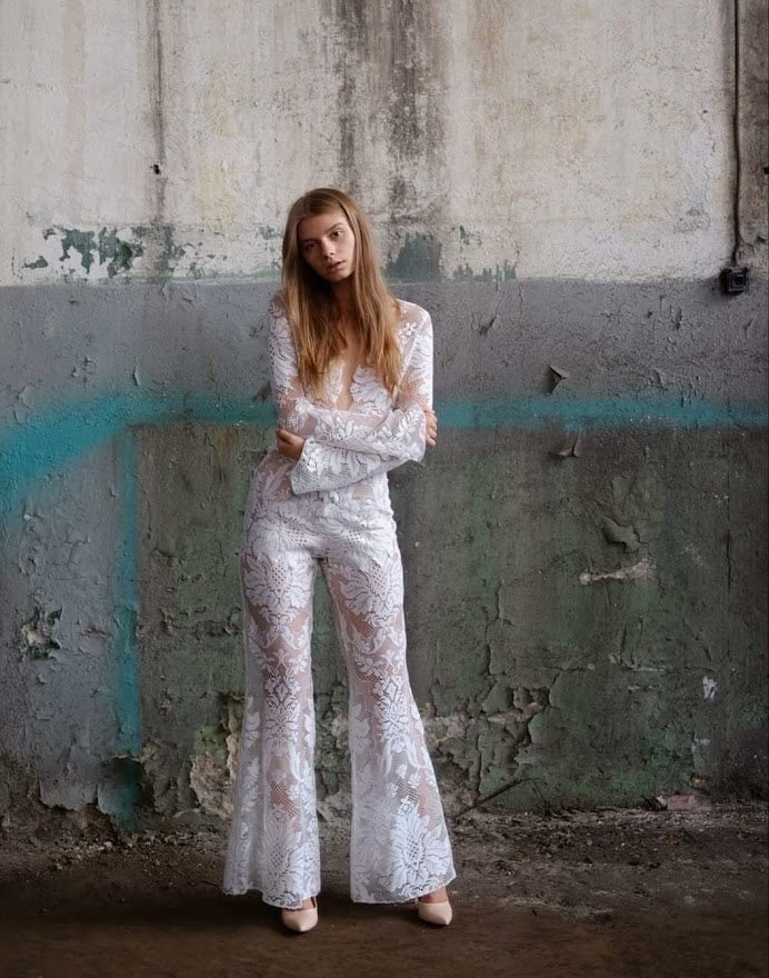 Handcrafted Bridal Jumpsuit Made from Exquisite Vintage Lace